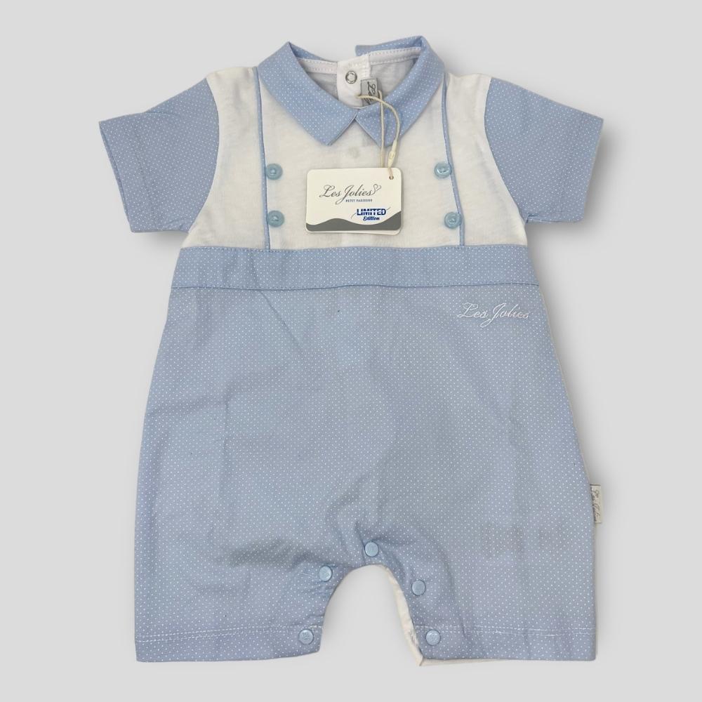 Les Jolies Pagliaccetto Cotone Baby Maschietto Corto In Puro Cotone Ricamato  Art. Lj339-205