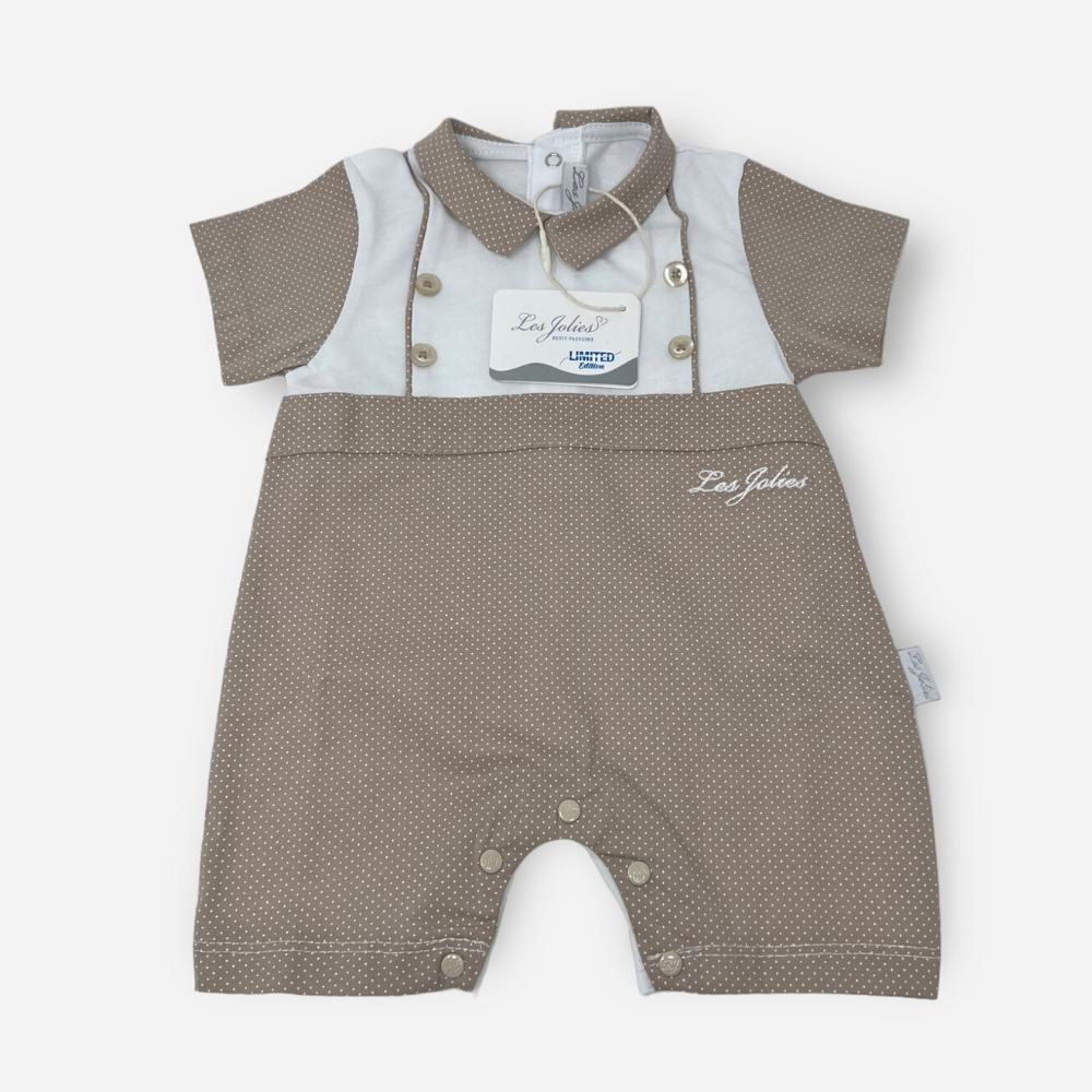 Les Jolies Pagliaccetto Cotone Baby Maschietto Corto In Puro Cotone Ricamato  Art. Lj339-205