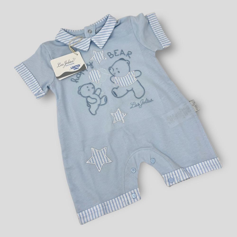 Les Jolies Pagliaccetto Cotone Baby Maschietto Corto In Puro Cotone Ricamato  Art. Lj339-206
