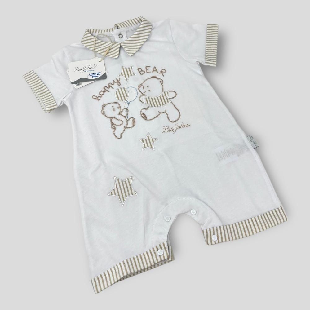 Les Jolies Pagliaccetto Cotone Baby Maschietto Corto In Puro Cotone Ricamato  Art. Lj339-206