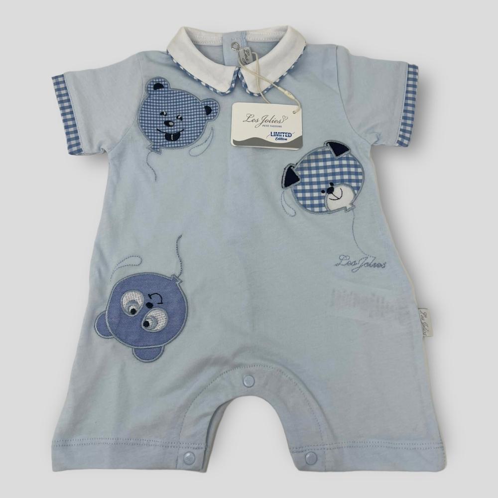 Les Jolies Pagliaccetto Cotone Baby Maschietto Corto In Puro Cotone Ricamato  Art. Lj339-208