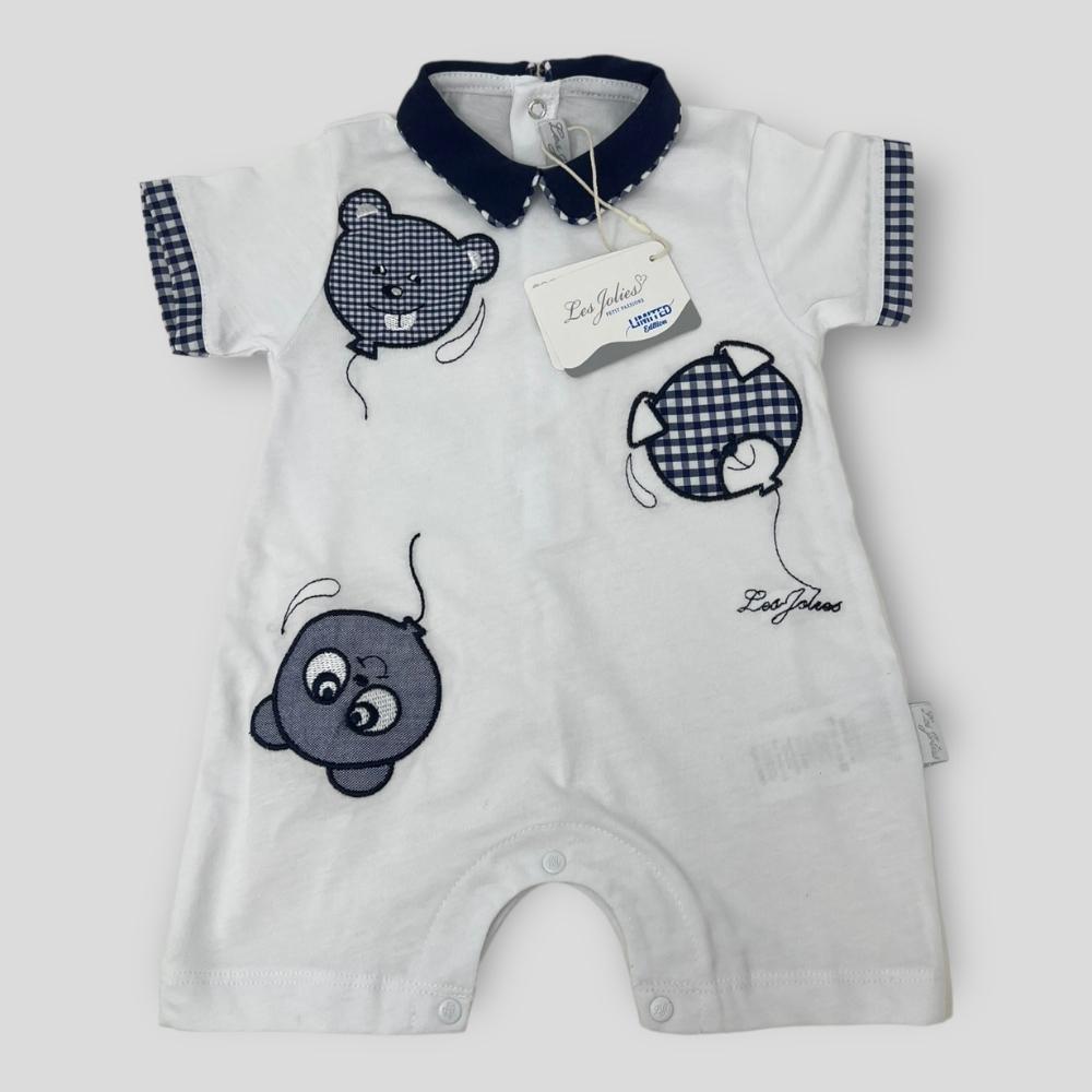 Les Jolies Pagliaccetto Cotone Baby Maschietto Corto In Puro Cotone Ricamato  Art. Lj339-208