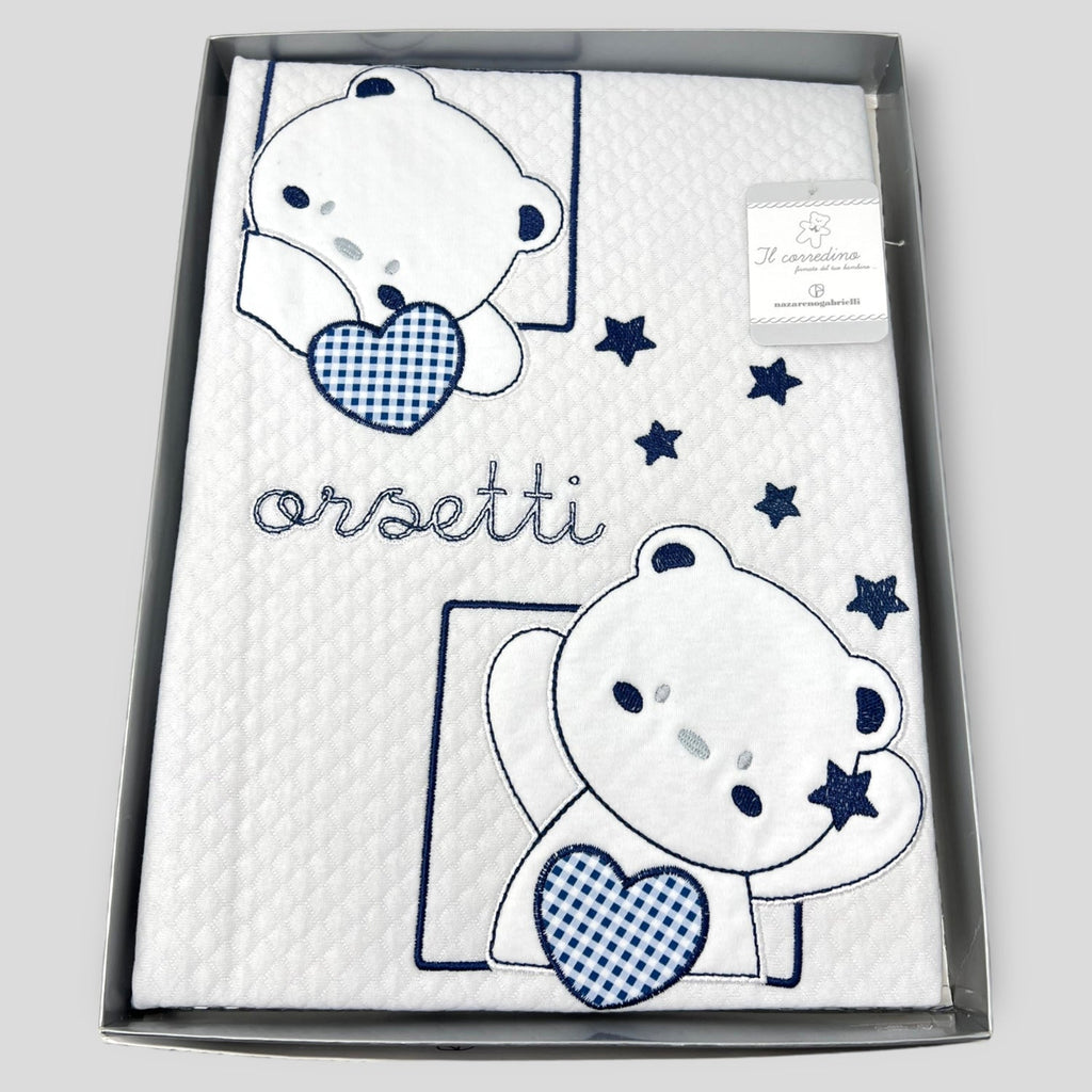 Nazareno Gabrielli Copertina Lettino In 100% Cotone Ricamo Orsetti Art. Ng520 Dis.3