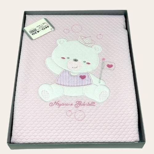 Nazareno Gabrielli Ng420 Disegno Bear Copertina Carrozzina 100%cotone Ricamata  Art. Ng420-1