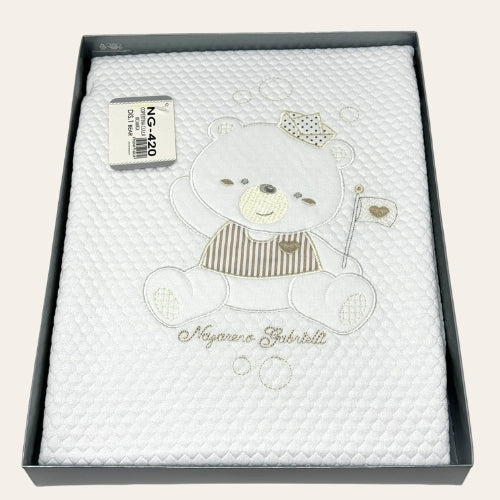 Nazareno Gabrielli Ng420 Disegno Bear Copertina Carrozzina 100%cotone Ricamata  Art. Ng420-1