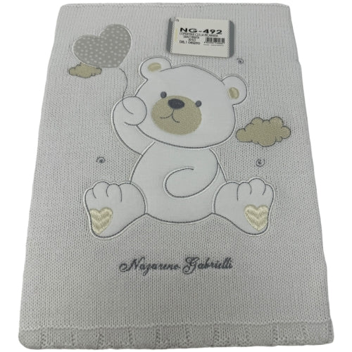 -nazareno Gabrielli Baby- Copertina Culla Ricamo Orsetto In Filo Di Puro Cotone  Art. Ng492-1