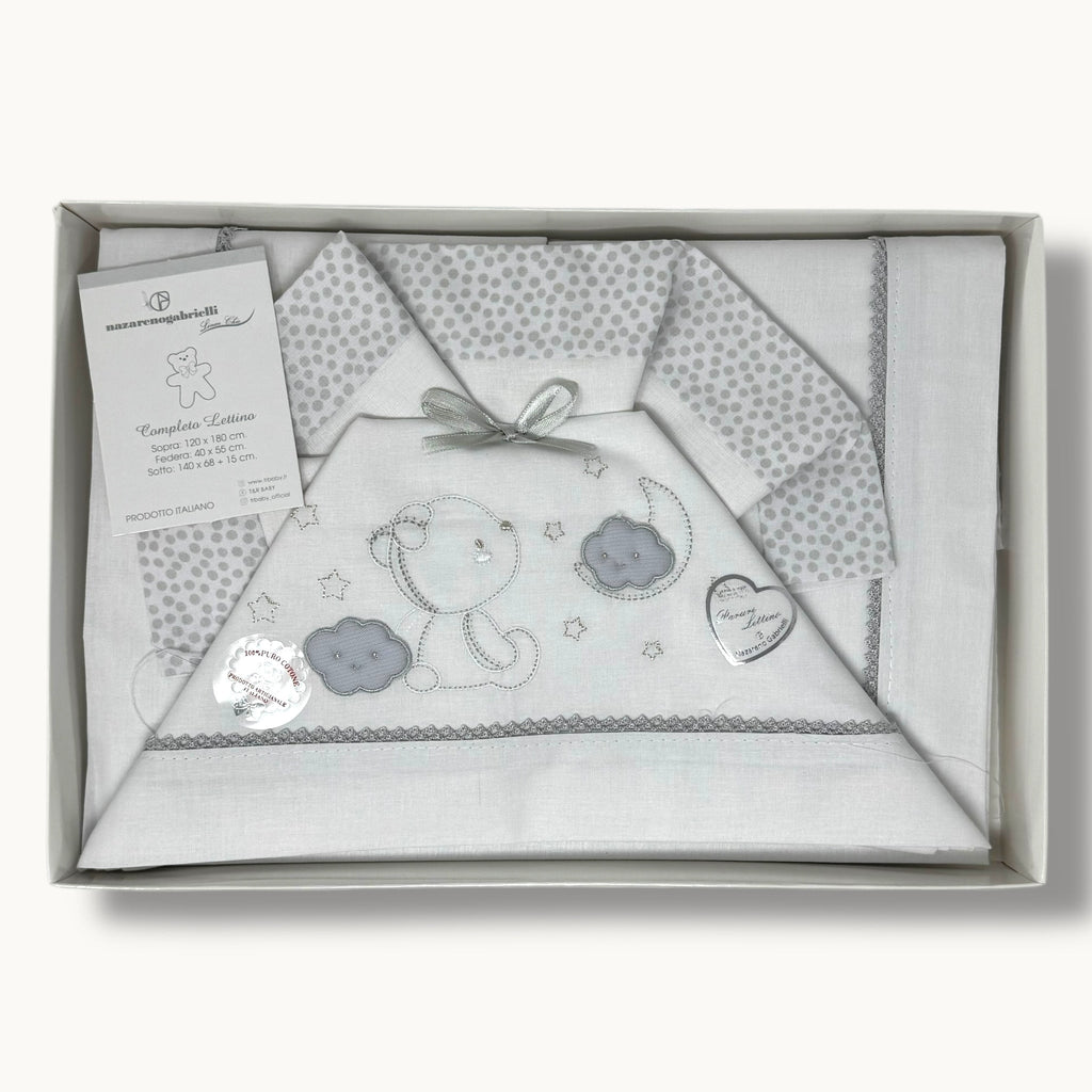 -nazareno Gabrielli-  Completo Lenzuola 3 Pezzi Lettino Ricamata 120x180 Art. Ng101-42