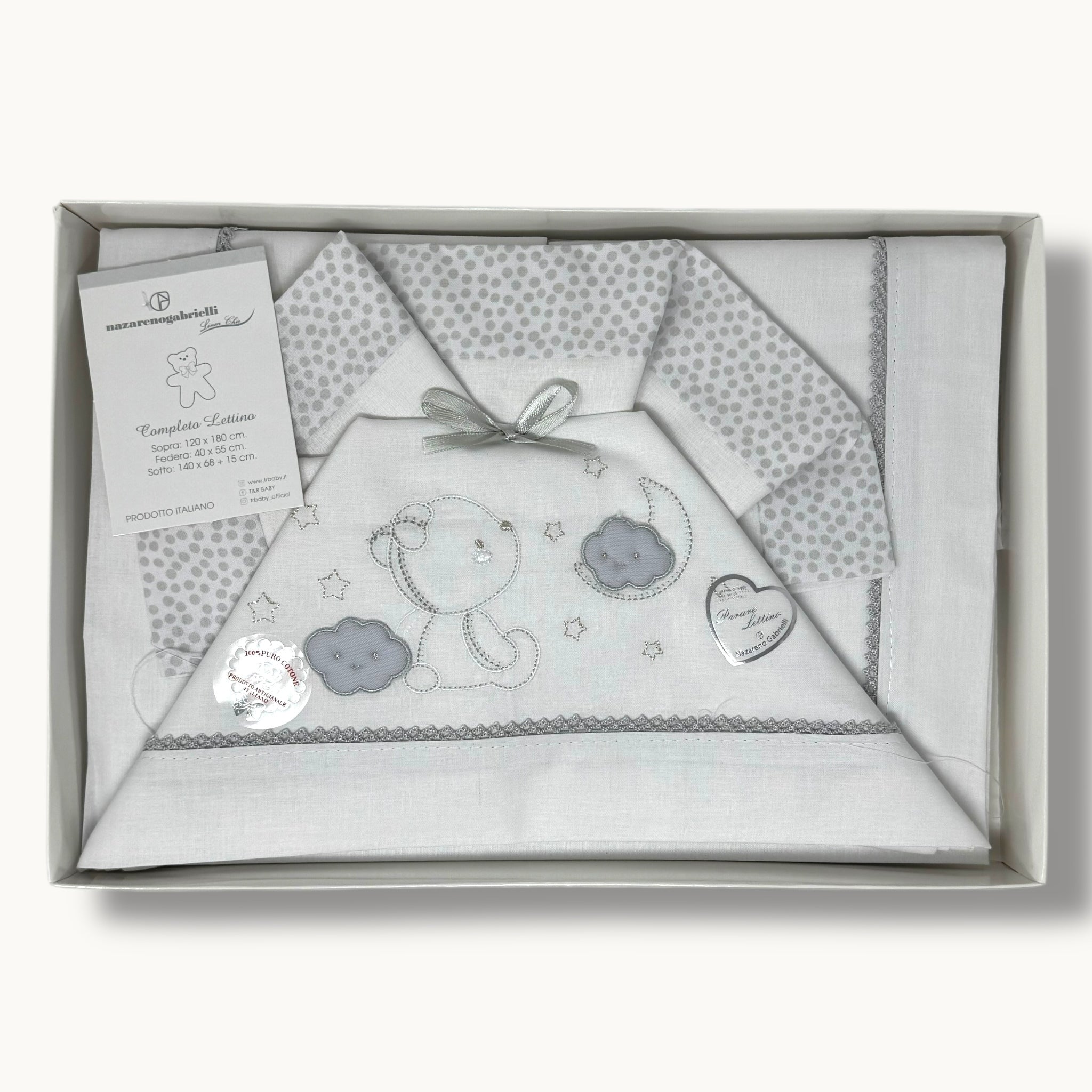 -nazareno Gabrielli-  Completo Lenzuola 3 Pezzi Lettino Ricamata 120x180 Art. Ng101-42