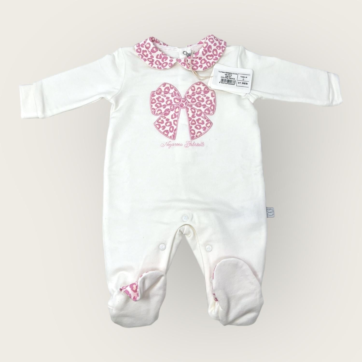 Nazareno Gabrielli Tutina Baby In Morbido Caldo Cotone Ricamata  Art. Ng2212-421