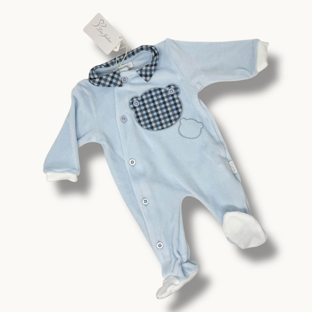 Les Jolies Tutina Maschietto Ricamata In Ciniglia Di Cotone  Art. Lj344-5