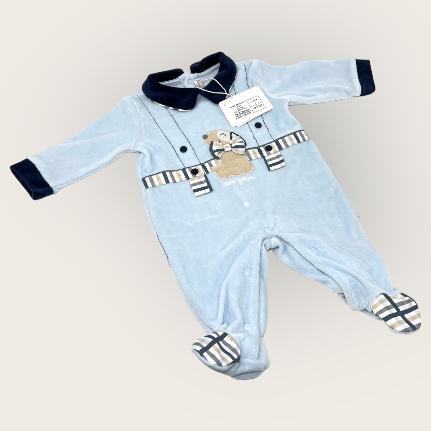 Les Jolies Tutina Maschietto Ciniglia In Cotone Con Ricamo Ed Applicazioni Art. Lj344-113