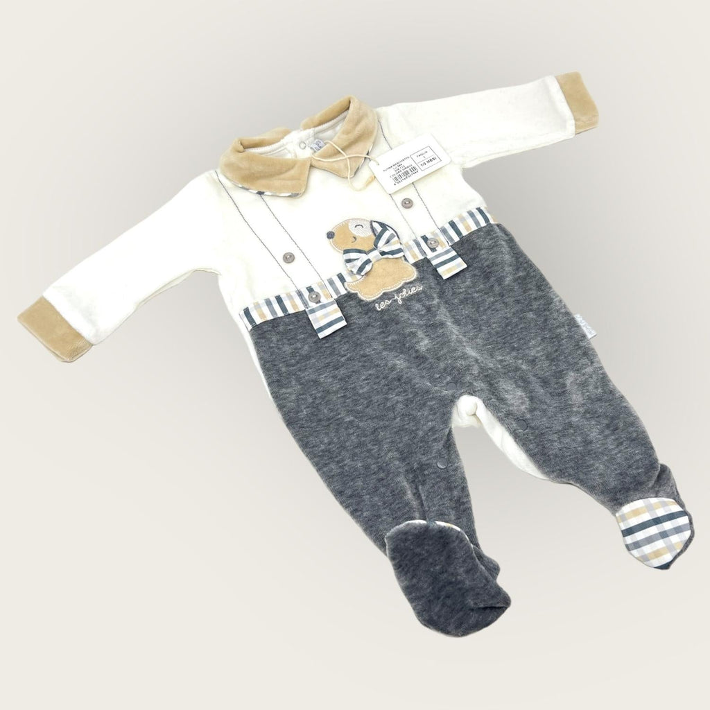 Les Jolies Tutina Maschietto Ciniglia In Cotone Con Ricamo Ed Applicazioni Art. Lj344-113