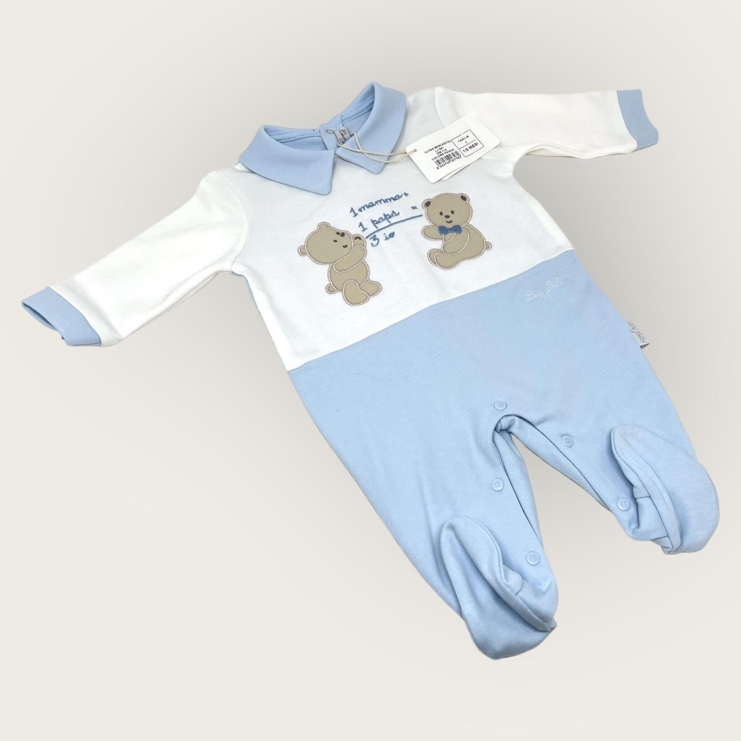 Les Jolies Tutina Baby Maschietto In Caldo Cotone Con Applicazioni E Ricamo Art. Lj341-115