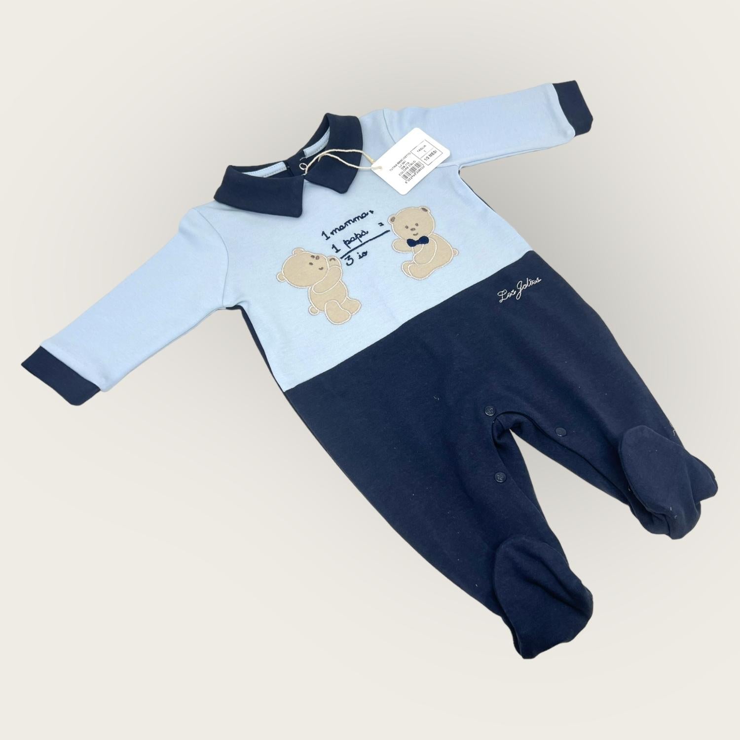 Les Jolies Tutina Baby Maschietto In Caldo Cotone Con Applicazioni E Ricamo Art. Lj341-115