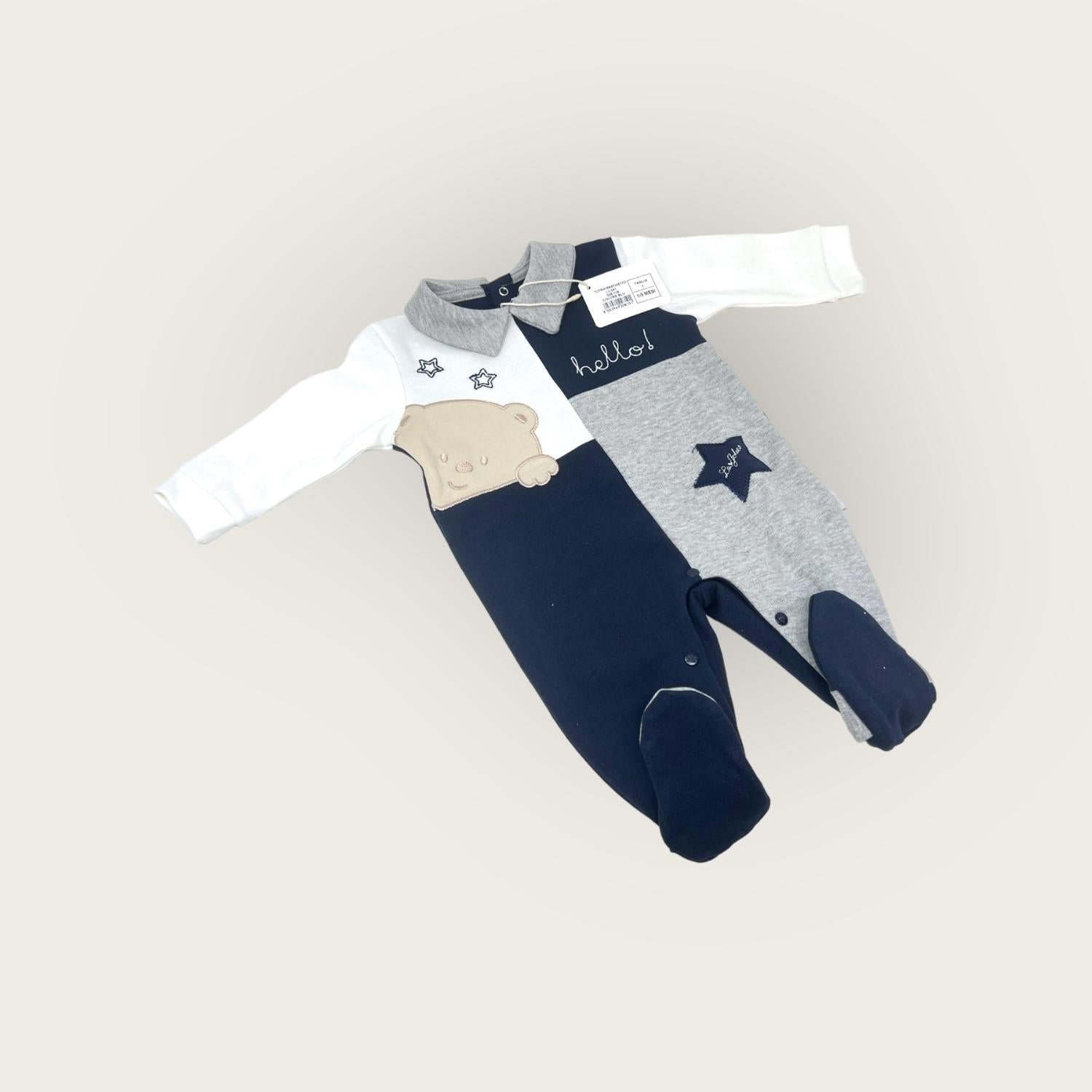 Les Jolies Tutina Baby Maschietto In Caldo Cotone Con Applicazioni E Ricamo  Art.lj341-116