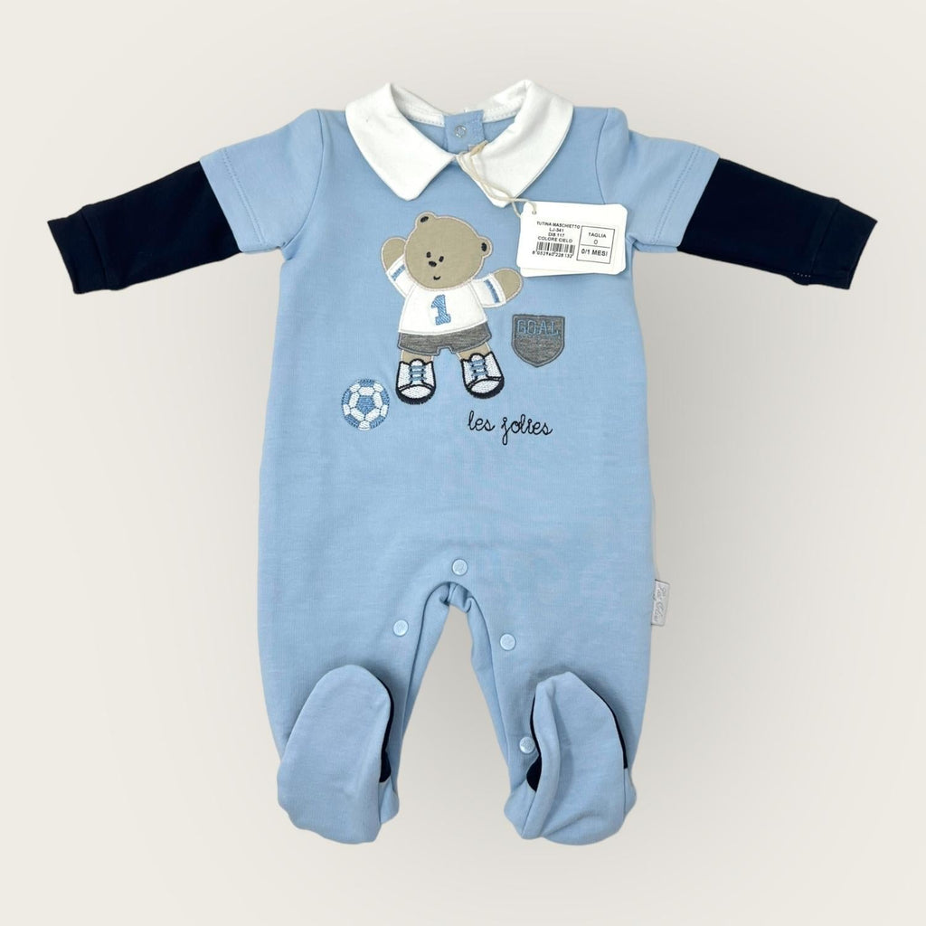 Les Jolies Tutina Baby Maschietto In Caldo Cotone -di Cotone- Ricamata Art. Lj341-117