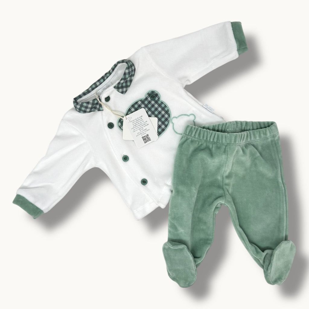 Les Jolies Completo Clinico 2 Pezzi Maschietto In Ciniglia Di Cotone Con Ricamo Art. Lj334-5