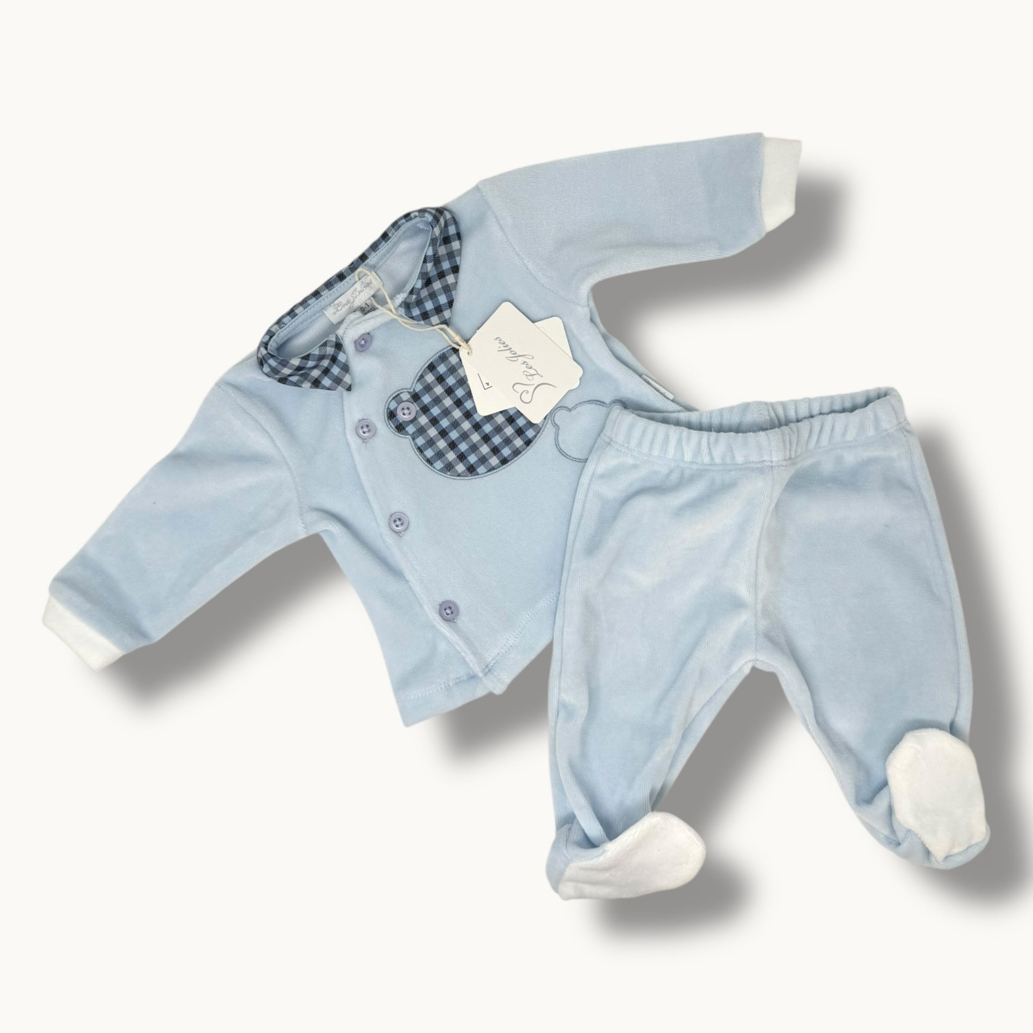 Les Jolies Completo Clinico 2 Pezzi Maschietto In Ciniglia Di Cotone Con Ricamo Art. Lj334-5