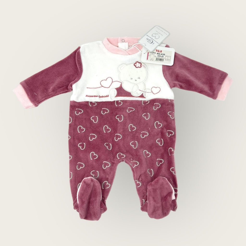 Nazareno Gabrielli Tutina Baby Femminuccia In Morbida Ciniglia -di Cotone- Ricamata  Art. Ng630-42