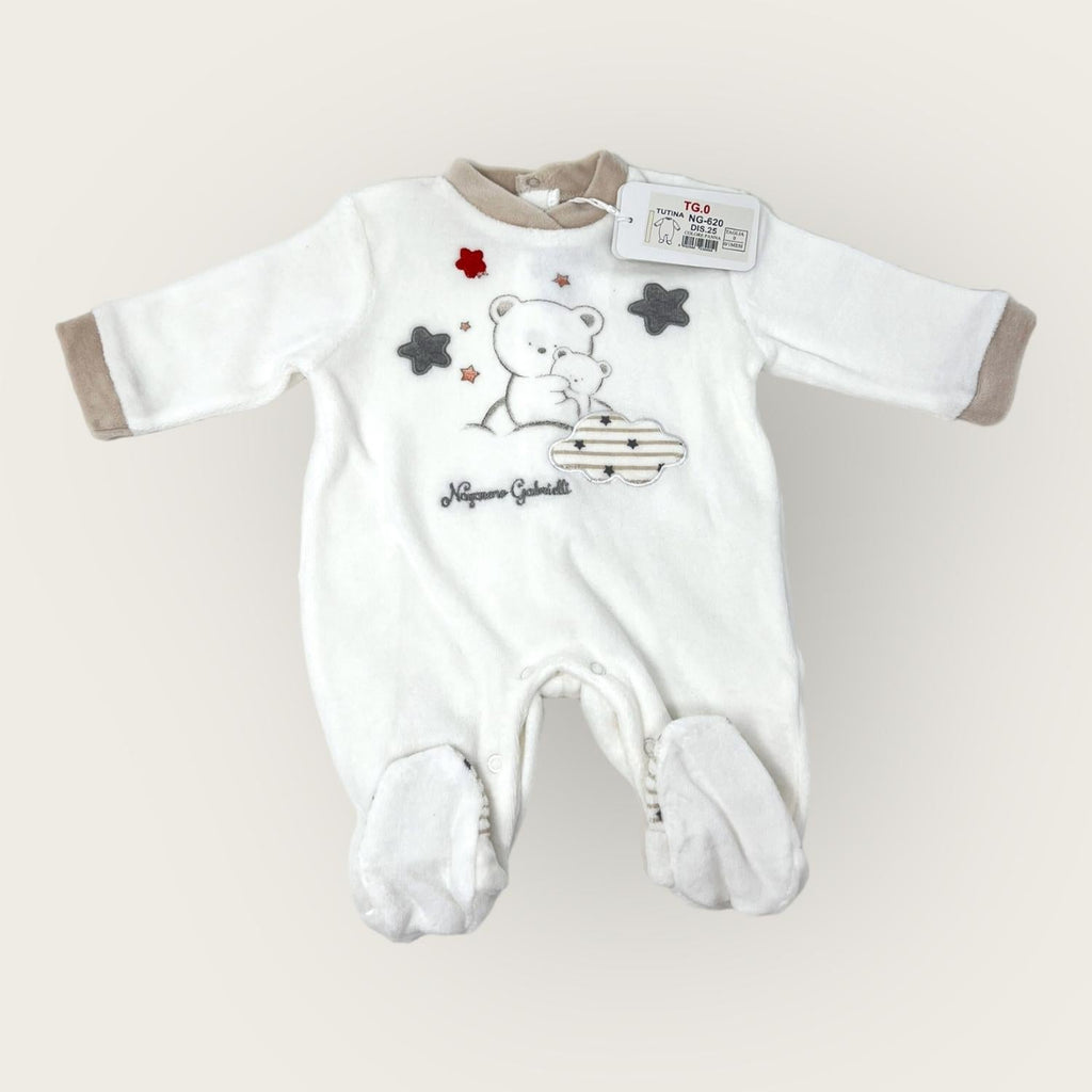 Nazareno Gabrielli Tutina Baby Maschietto In Morbida Ciniglia -di Cotone- Ricamata Art. Ng620-25