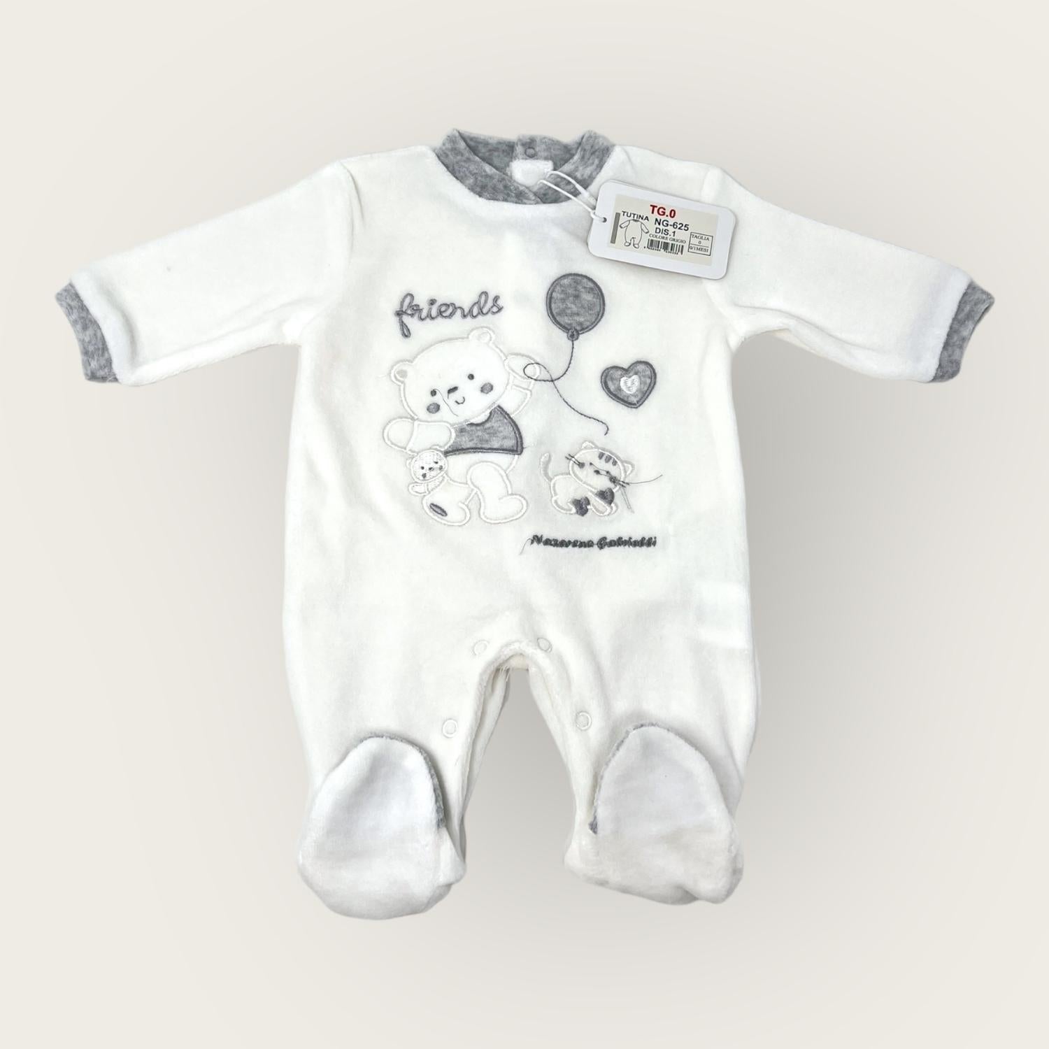 Nazareno Gabrielli Tutina Baby In Morbida Ciniglia -di Cotone- Ricamata  Art. Ng625-1