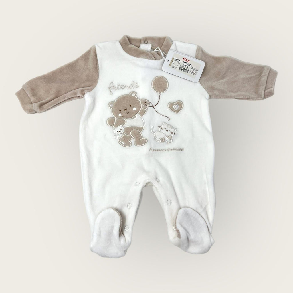 Nazareno Gabrielli Tutina Baby In Morbida Ciniglia -di Cotone- Ricamata  Art. Ng625-1