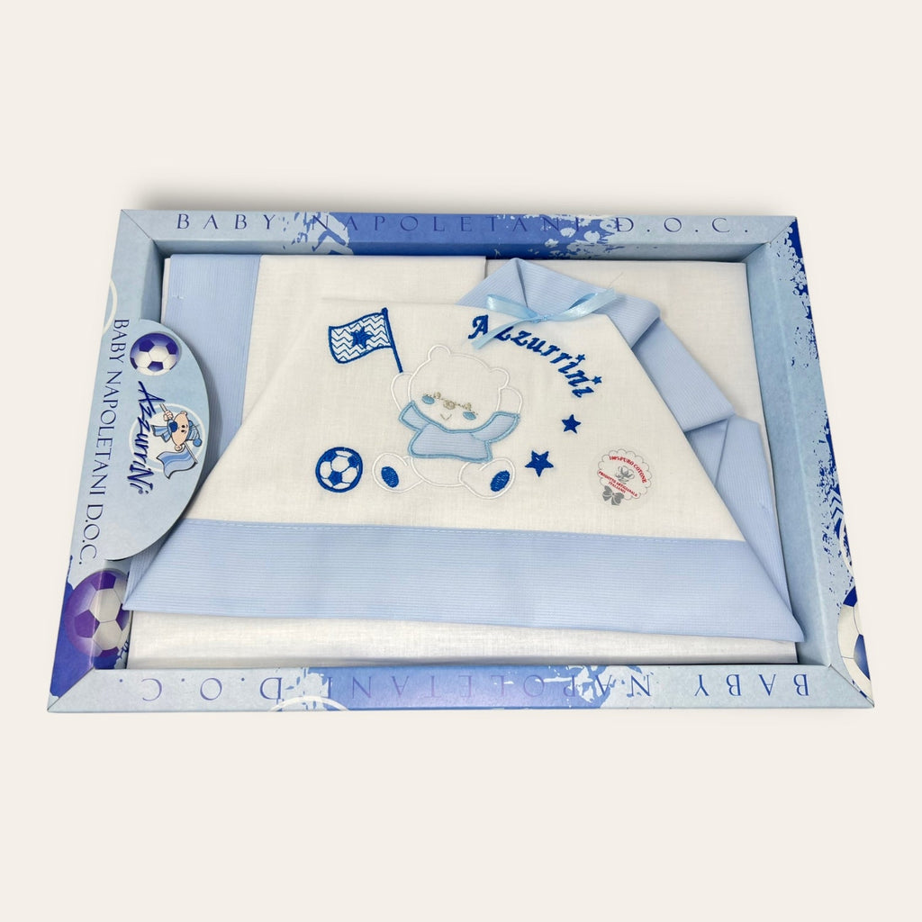 Azzurrini Napoli Completo Lenzuola Carrozzina 90x120 In Puro Cotone Ricamato