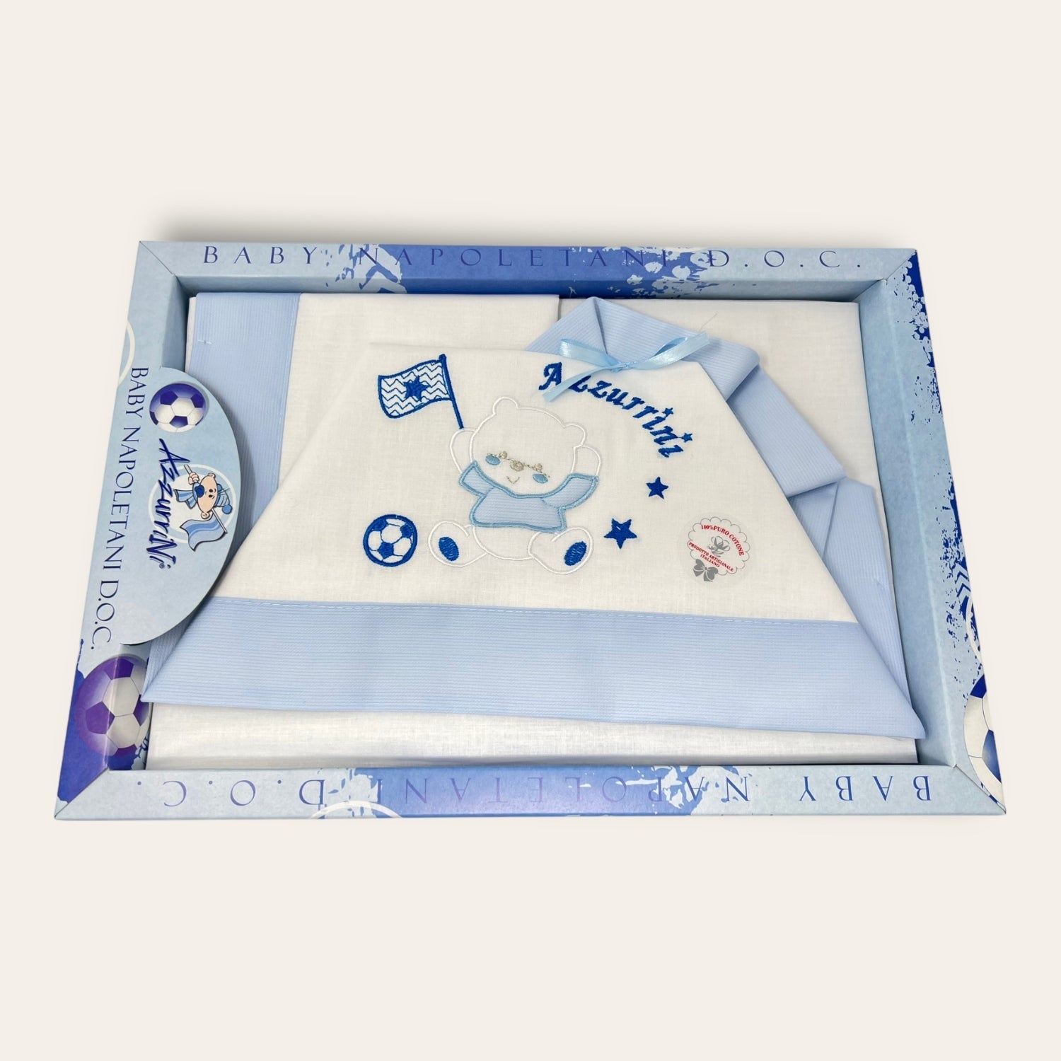 Azzurrini Napoli Completo Lenzuola Carrozzina 90x120 In Puro Cotone Ricamato