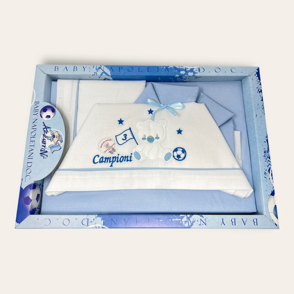 Azzurrini Napoli Completo Lenzuola Carrozzina 90x120 In Puro Cotone Ricamato