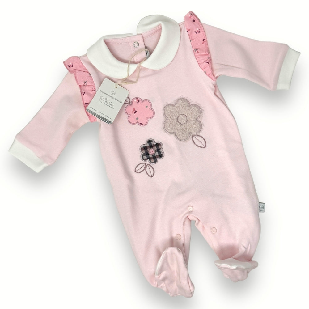 Nazareno Gabrielli - Tutina Neonata In Caldo Cotone 100% Con Ricamo E Applicazione  Art. Ng2212-1