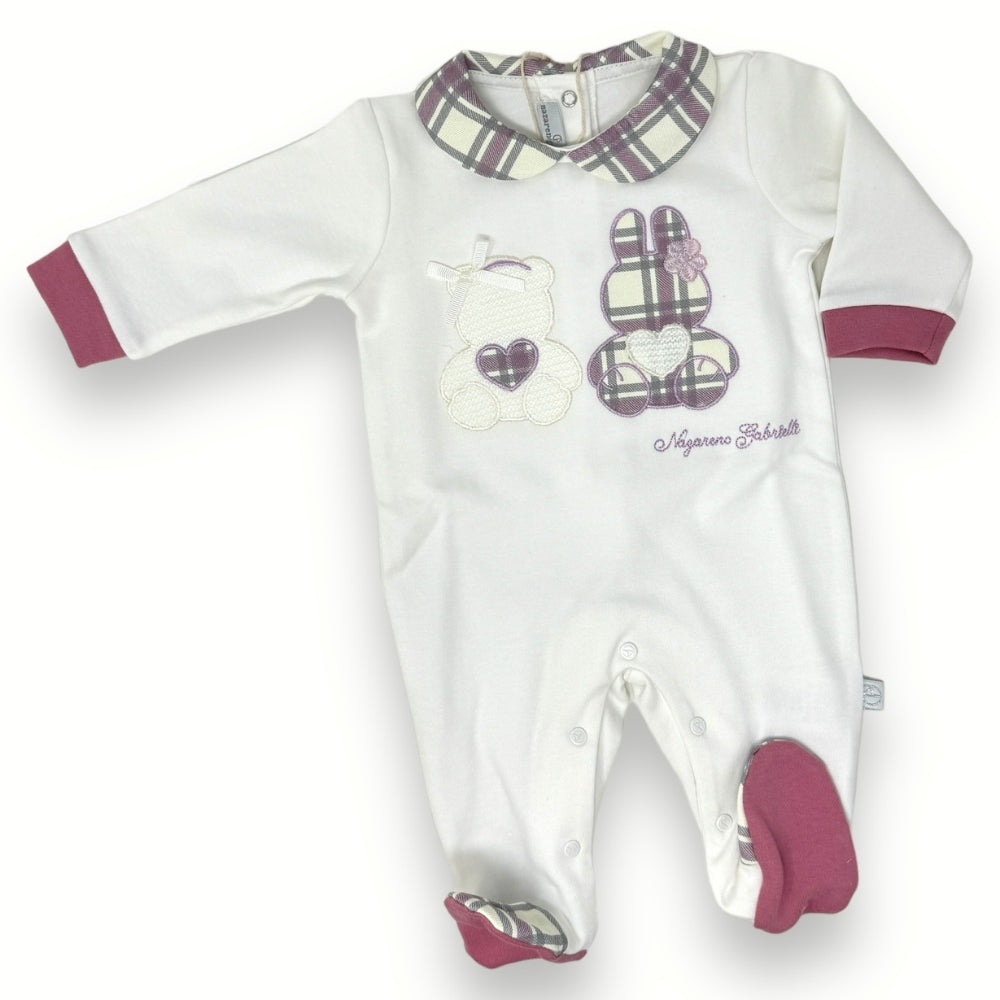 Nazareno Gabrielli - Tutina Neonata In Caldo Cotone 100% Con Ricamo E Applicazione  Art. Ng2212-2