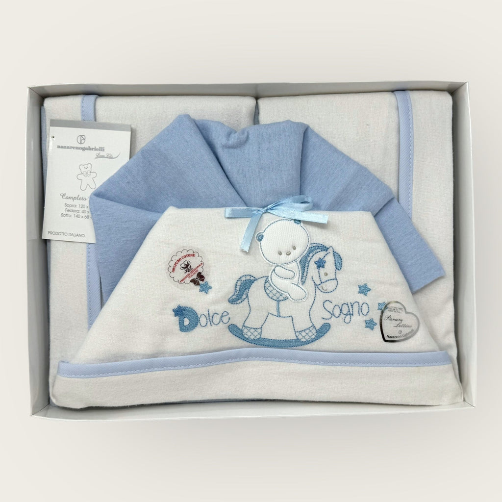Nazareno Gabrielli Completo Lenzuola In Flanella 100%cotone Per Lettino 120x180 Art. Ng360-3