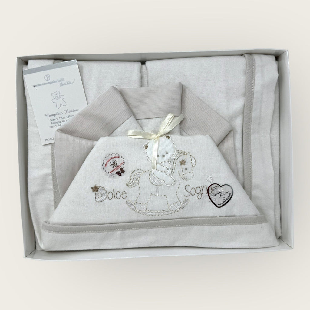 Nazareno Gabrielli Completo Lenzuola In Flanella 100%cotone Per Lettino 120x180 Art. Ng360-3