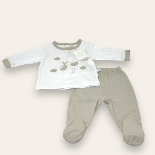 Nazareno Gabrielli Neonato Completo Clinico 2 Pezzi In Puro Cotone Con Applicazioni E Ricami Art. Ng3320-3