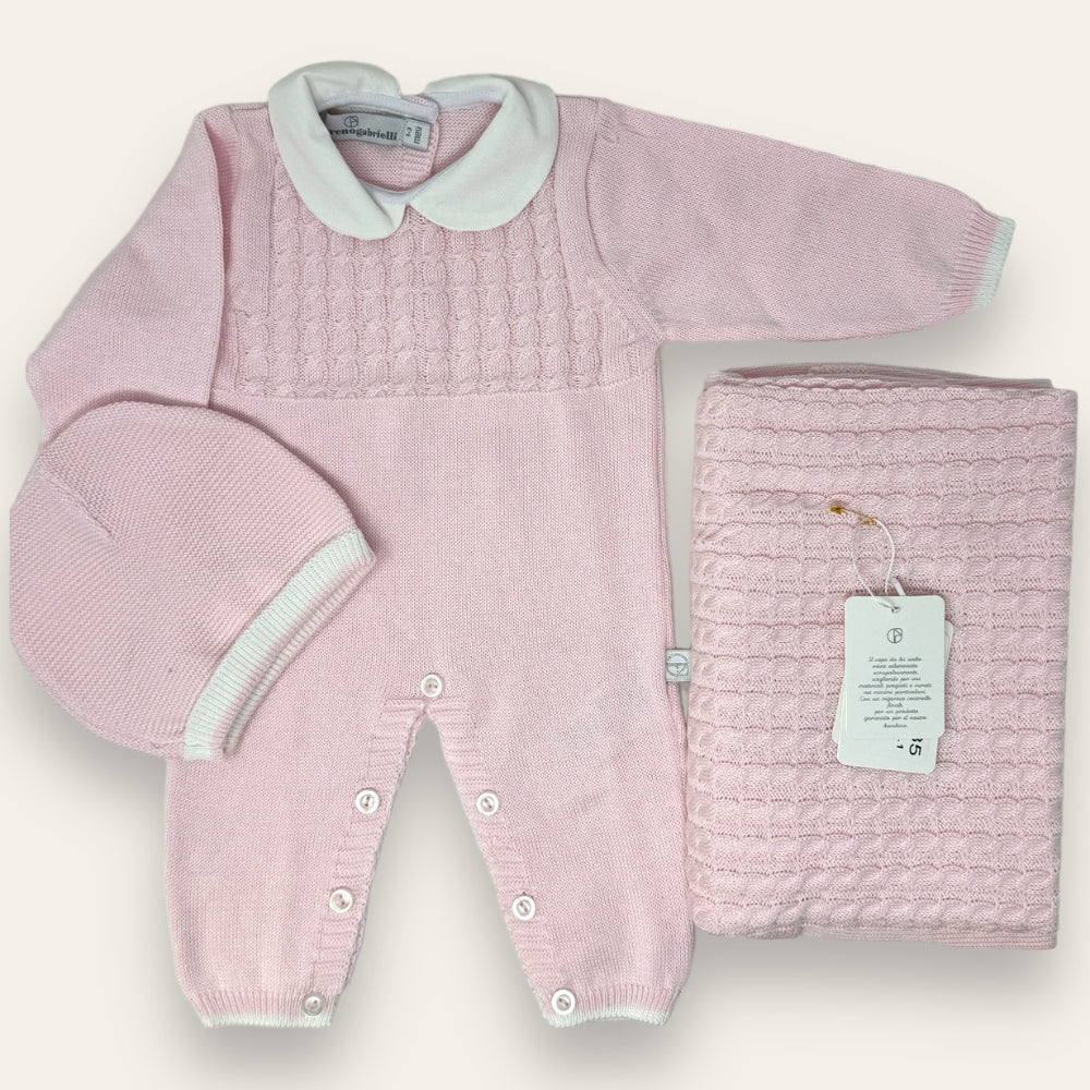 Nazareno Gabrielli - Set Nascita 3 Pezzi (copertina+tutina+cappellino) In Filo Di Puro Cotone Art. Ng3485-1
