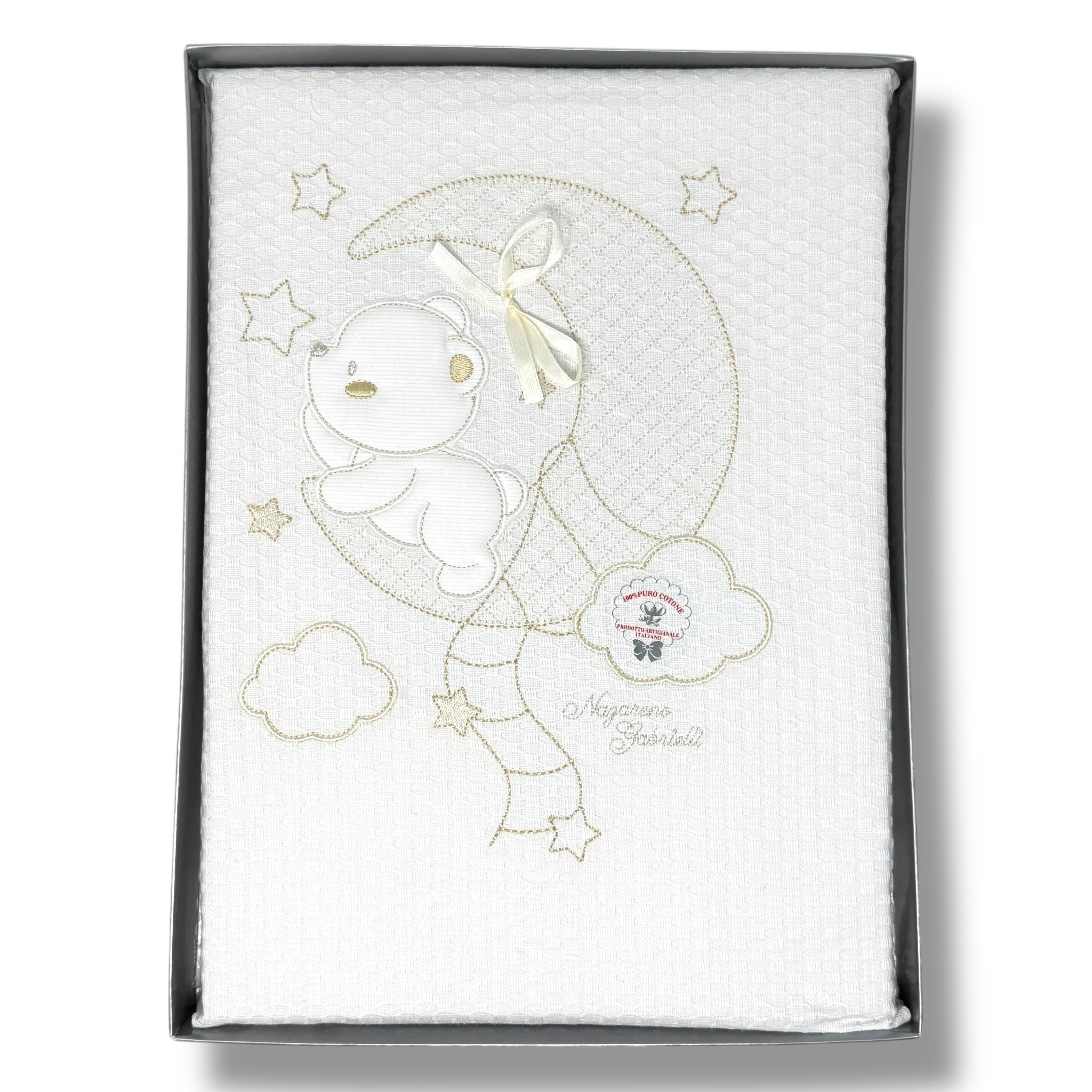 Nazareno Gabrielli - Copertina Carrozzina In Cotone Con Ricami E Applicazioni Misure: 75x95 Art. Ng252-2