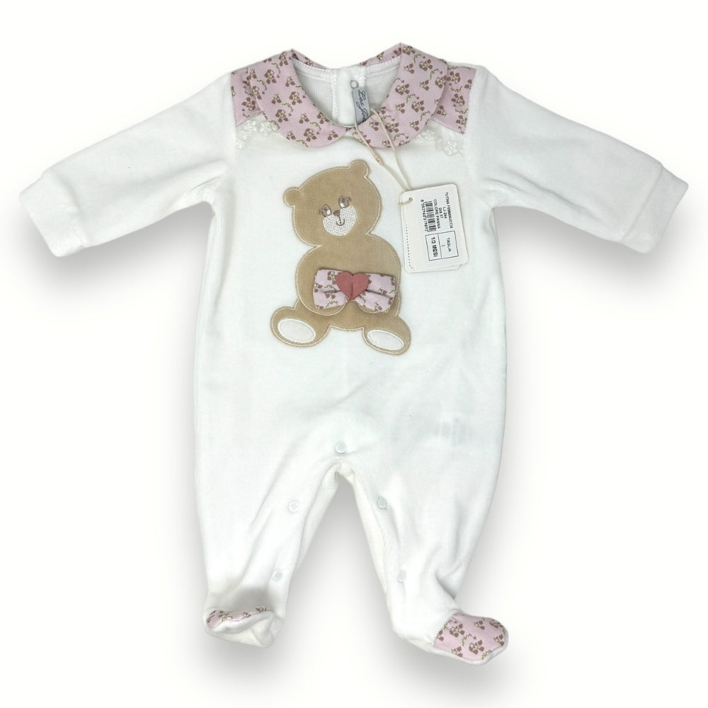 Les Jolies - Tutina Neonata Di Ciniglia Cotone Con Ricamo Ed Applicazioni  Art. Lj244-37