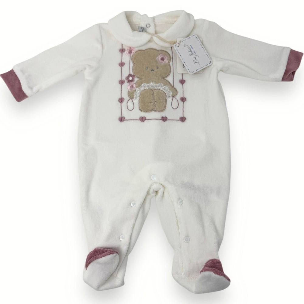 Les Jolies - Tutina Neonata Di Ciniglia In Cotone Con Ricamo Ed Applicazioni  Art. Lj244-38