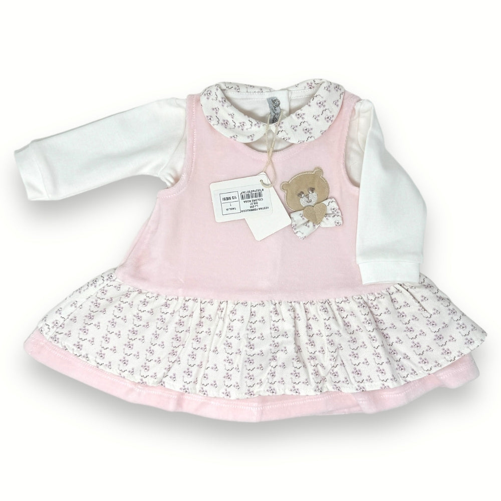 Les Jolies - Vestitino Neonata Di Ciniglia Cotone Con Ricamo Ed Applicazioni  Art. Lj235-37