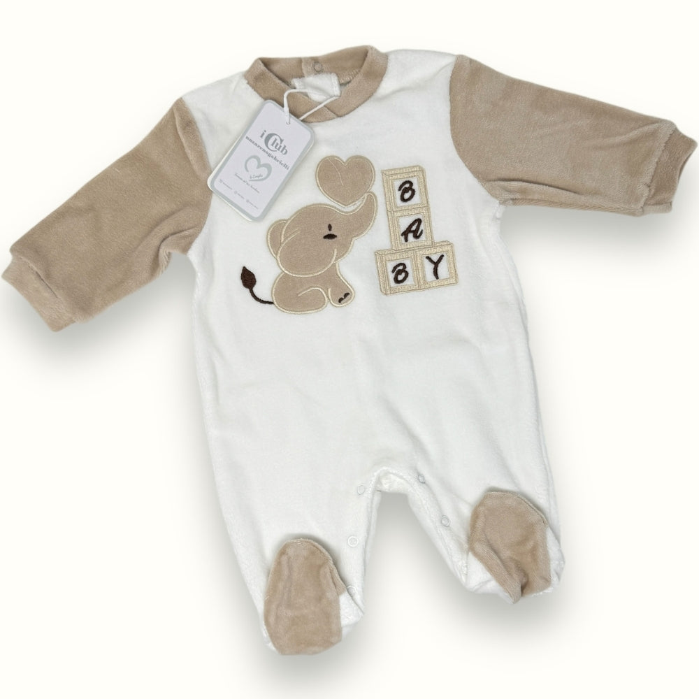Nazareno Gabrielli - Tutina Baby (gender Reveal) In Morbida Ciniglia -di Cotone- Ricamata  Art. Ng625-20