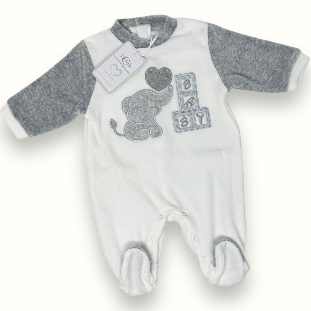 Nazareno Gabrielli - Tutina Baby (gender Reveal) In Morbida Ciniglia -di Cotone- Ricamata  Art. Ng625-20