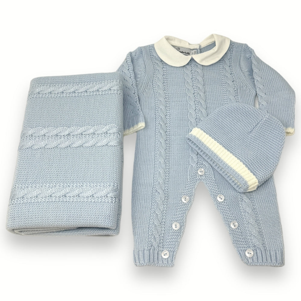 Nazareno Gabrielli - Set Nascita 3 Pezzi (copertina+tutina+cappellino) Mano Lana  Art. Ng3488-3