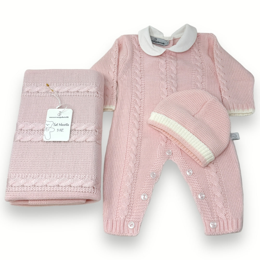 Nazareno Gabrielli - Set Nascita 3 Pezzi (copertina+tutina+cappellino) Mano Lana  Art. Ng3488-3