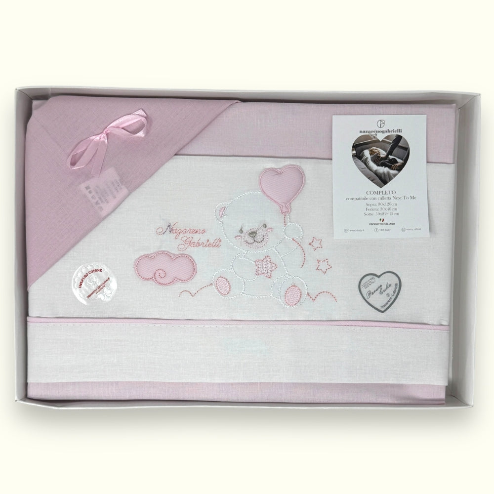 Nazareno Gabrielli - Completo Lenzuola Maxi Culla Compatibile Con La Next To Me 100% Cot. Ricamato Art. Ng3016-35