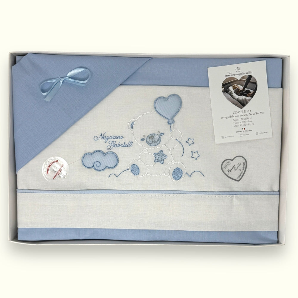 Nazareno Gabrielli - Completo Lenzuola Maxi Culla Compatibile Con La Next To Me 100% Cot. Ricamato Art. Ng3016-35