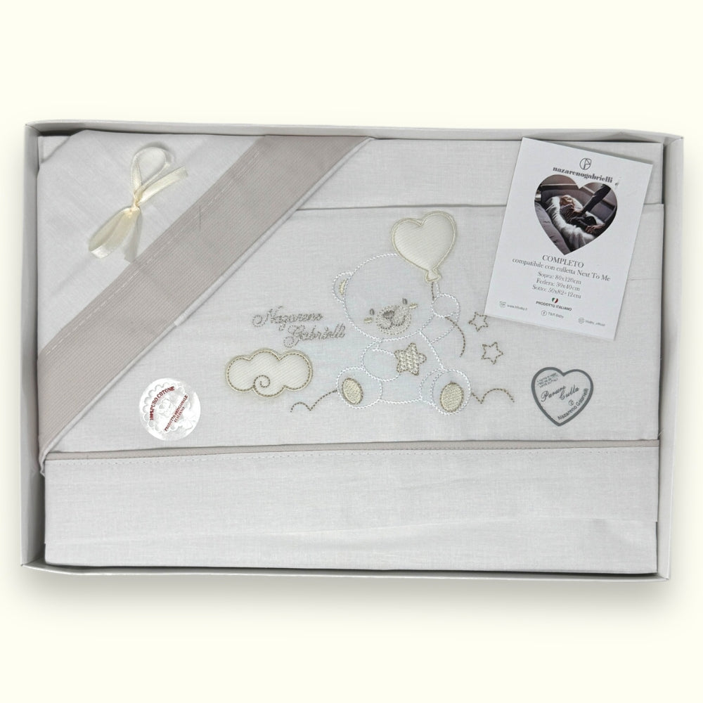 Nazareno Gabrielli - Completo Lenzuola Maxi Culla Compatibile Con La Next To Me 100% Cot. Ricamato Art. Ng3016-35