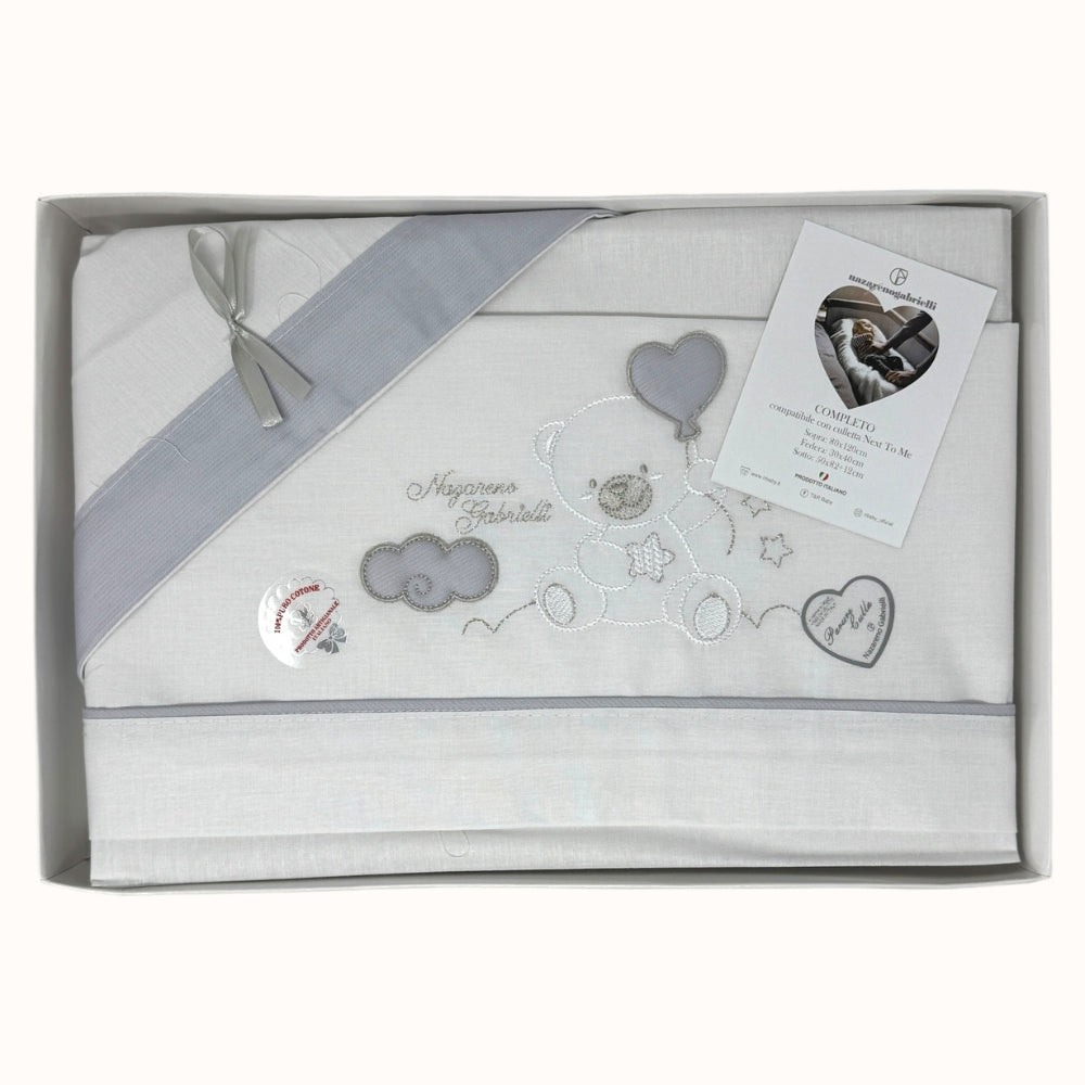 Nazareno Gabrielli - Completo Lenzuola Maxi Culla Compatibile Con La Next To Me 100% Cot. Ricamato Art. Ng3016-35