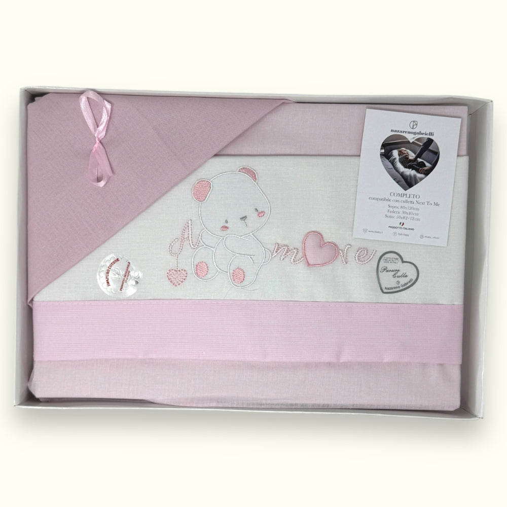 Nazareno Gabrielli - Completo Lenzuola Maxi Culla Compatibile Con La Next To Me 100% Cot. Ricamato Art. Ng3016-40