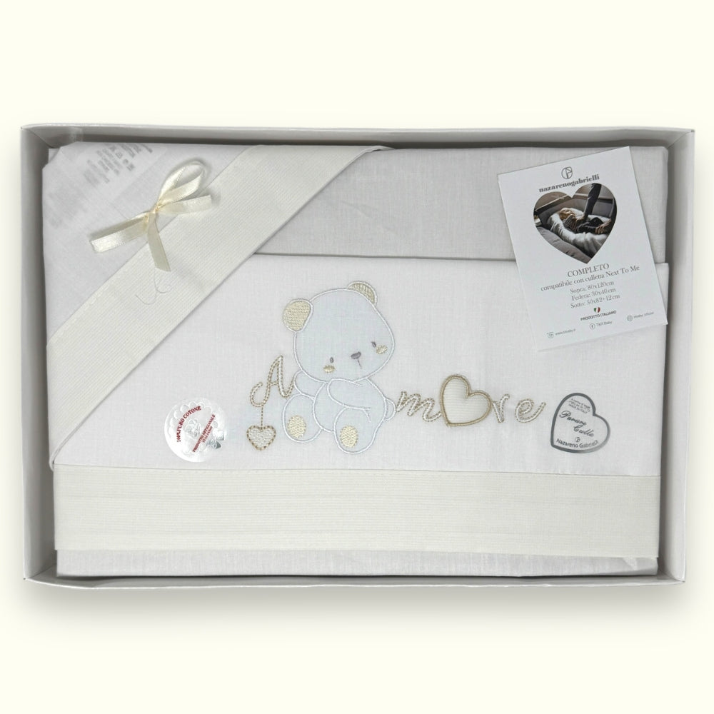Nazareno Gabrielli - Completo Lenzuola Maxi Culla Compatibile Con La Next To Me 100% Cot. Ricamato Art. Ng3016-40