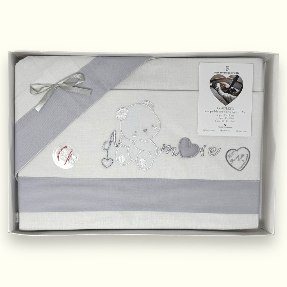 Nazareno Gabrielli - Completo Lenzuola Maxi Culla Compatibile Con La Next To Me 100% Cot. Ricamato Art. Ng3016-40